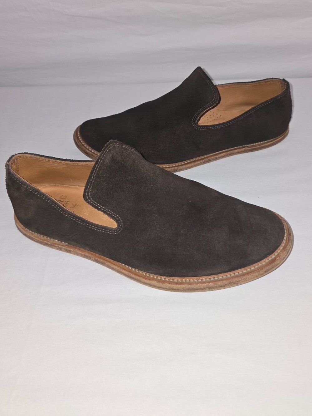 Viberg Dark Brown Suede Flat Leather Bottom Slipper Loafer Size 8.5 UK / 9.5 US